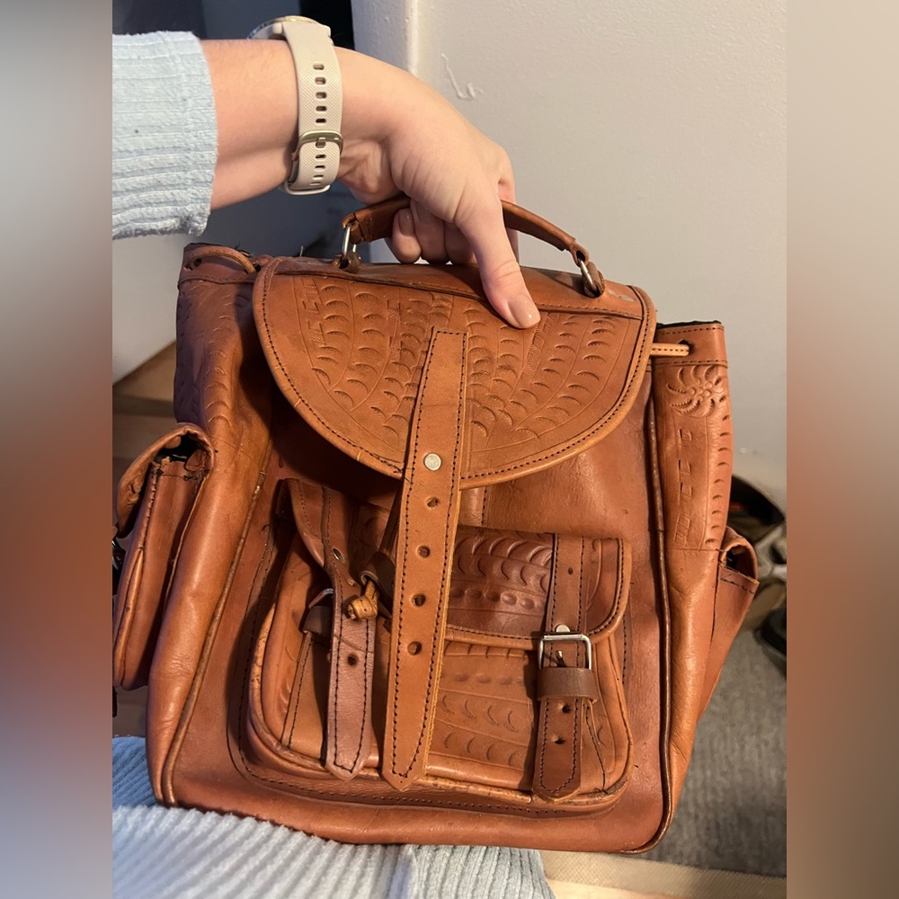 Hand made leather backpack from Paraguay